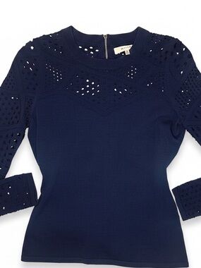 Milly Pointelle Laser Cut/ Cutout Long Sleeve Top